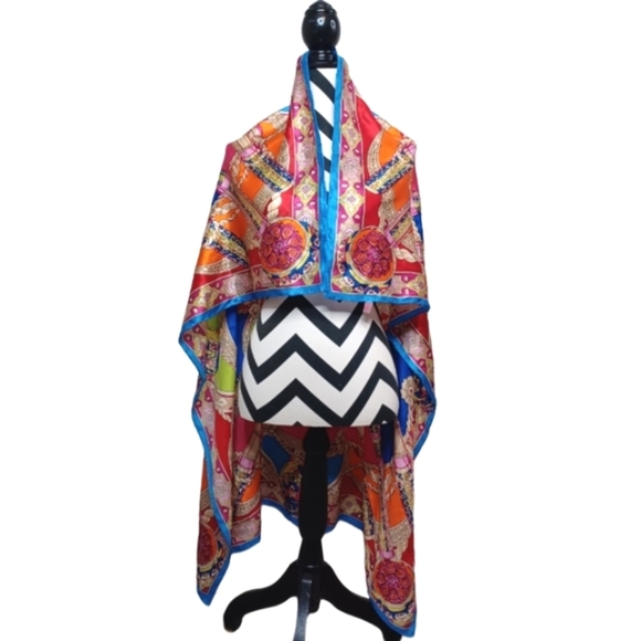 Luxury 100% Silk Colorful Gold Telescope Chapeau Scarf Wrap - Picture 2 of 14